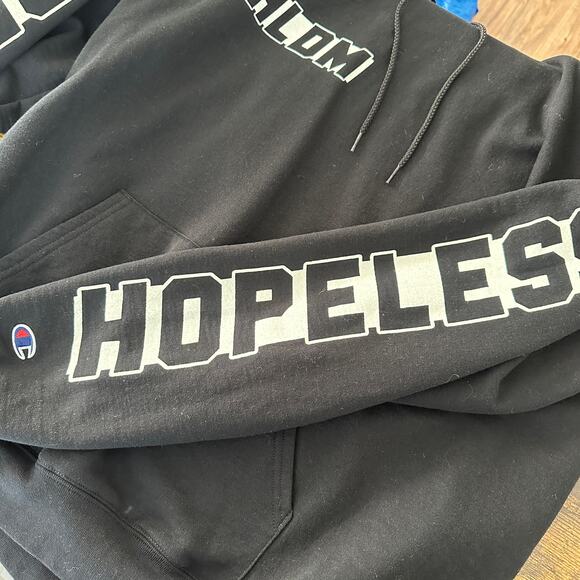 HOPE LESS DO MORE champion hoodie black white size large casual street - Picture 2 of 7